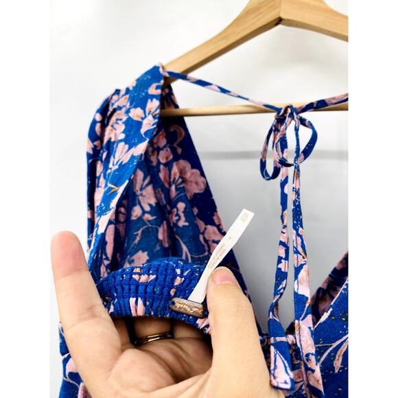 Free people blue floral long sleeve swing dress - Picture 4 of 4